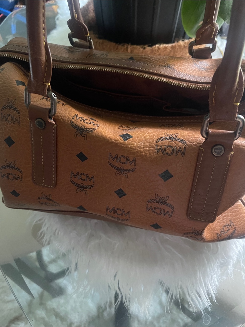 MCM Cognac/Black Logo Visetos Satchel - Picture 2 of 6